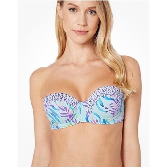 Lilly Pulitzer Bikini Leven Swim Top Size 12 Blue Oasis Swim Shady Convertible - Picture 2 of 8